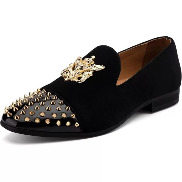 Meijiana Mens Velvet Loafers Dress Shoes with Metal Embellishments Party Luxury Loafer ShoesBlack01