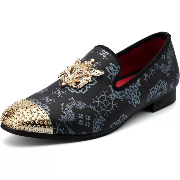 Meijiana Mens Velvet Loafers Dress Shoes with Metal Embellishments Party Luxury Loafer ShoesBlue09
