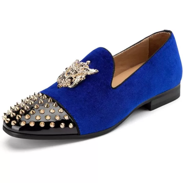 Meijiana Mens Velvet Loafers Dress Shoes with Metal Embellishments Party Luxury Loafer ShoesNavy13