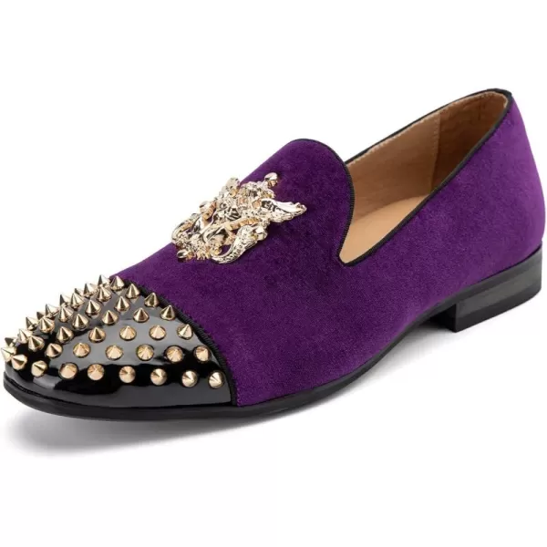 Meijiana Mens Velvet Loafers Dress Shoes with Metal Embellishments Party Luxury Loafer ShoesPurple11