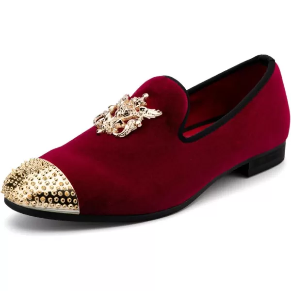 Meijiana Mens Velvet Loafers Dress Shoes with Metal Embellishments Party Luxury Loafer ShoesRed05