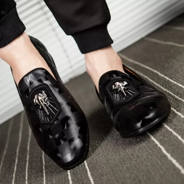 Meijiana Men Faux Leather Noble Loafer Shoes Slipon Loafer Smoking Slipper Tassel LoaferBlack01