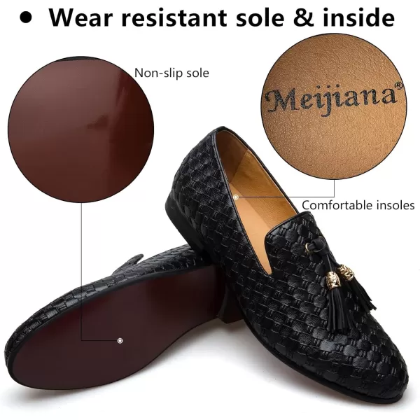 Meijiana Men Faux Leather Noble Loafer Shoes Slipon Loafer Smoking Slipper Tassel LoaferBlack03