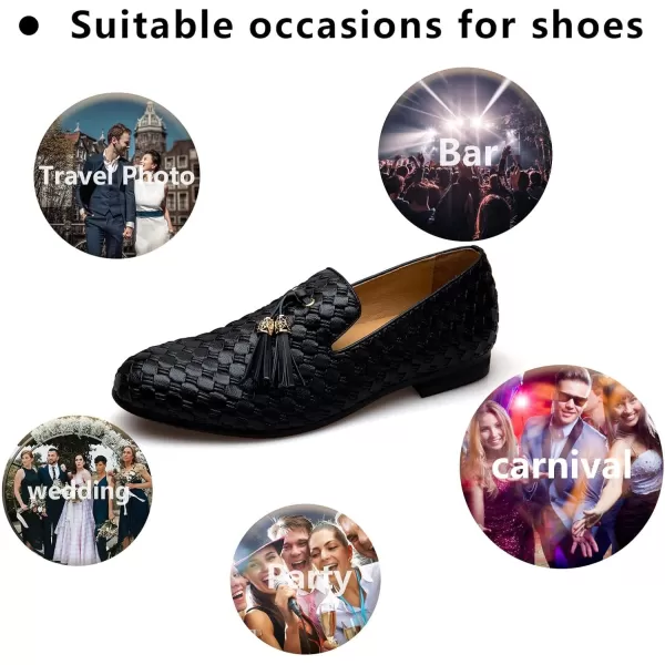 Meijiana Men Faux Leather Noble Loafer Shoes Slipon Loafer Smoking Slipper Tassel LoaferBlack03