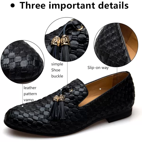 Meijiana Men Faux Leather Noble Loafer Shoes Slipon Loafer Smoking Slipper Tassel LoaferBlack03