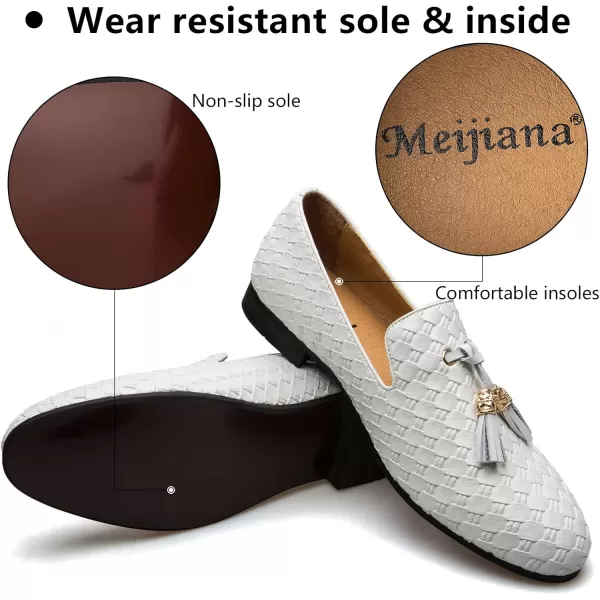 Meijiana Men Faux Leather Noble Loafer Shoes Slipon Loafer Smoking Slipper Tassel LoaferWhite04