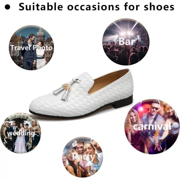 Meijiana Men Faux Leather Noble Loafer Shoes Slipon Loafer Smoking Slipper Tassel LoaferWhite04