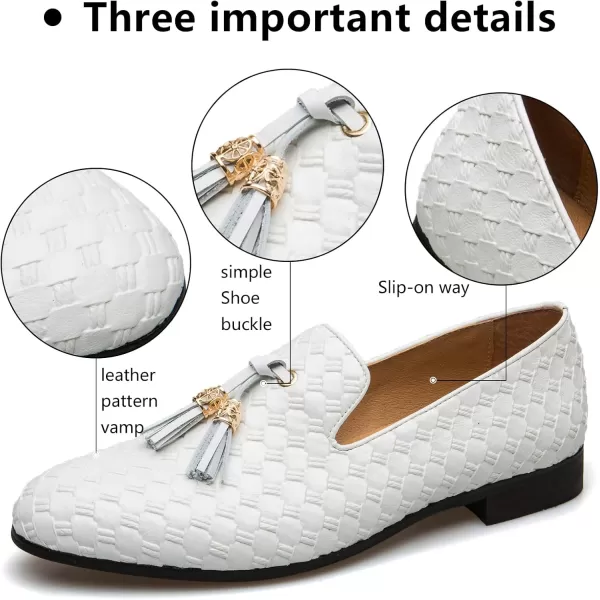 Meijiana Men Faux Leather Noble Loafer Shoes Slipon Loafer Smoking Slipper Tassel LoaferWhite04