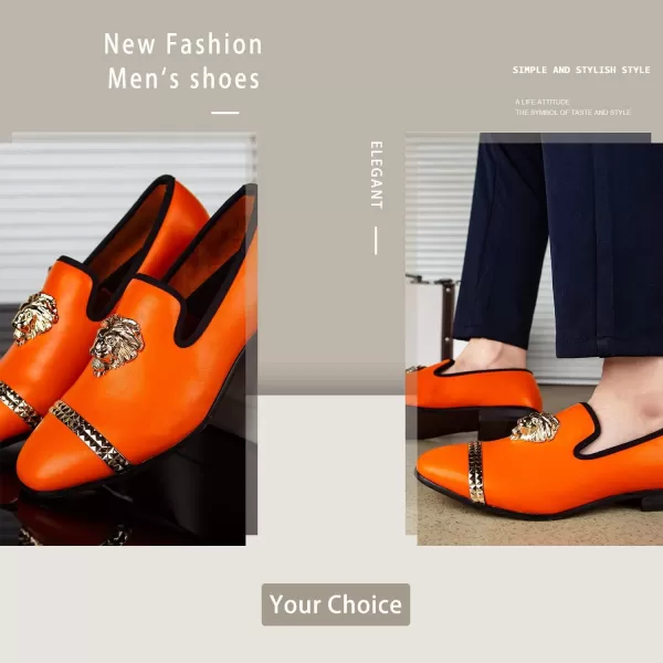 Meijiana Men Loafers Men Luxury Wedding Dress Shoes Black Fashion Party Shoes for MenOrange02