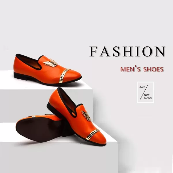 Meijiana Men Loafers Men Luxury Wedding Dress Shoes Black Fashion Party Shoes for MenOrange09