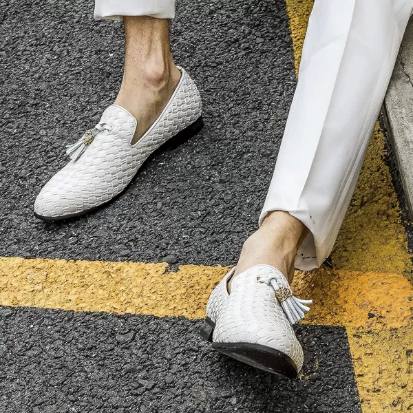 Meijiana Mens Classic Loafers Fashion Loafers Men Wedding Shoes Party Loafers Shoes for MenWhite03