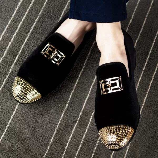 Meijiana Mens Loafers Velvet Shoes Metal Eagle Buckle Wedding Party Smoking Slipper Dress Loafers Shoes for MenBlack01