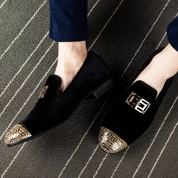 Meijiana Mens Loafers Velvet Shoes Metal Eagle Buckle Wedding Party Smoking Slipper Dress Loafers Shoes for MenBlack01