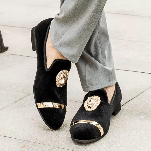 Meijiana Mens Loafers Velvet Shoes Metal Eagle Buckle Wedding Party Smoking Slipper Dress Loafers Shoes for MenBlack08