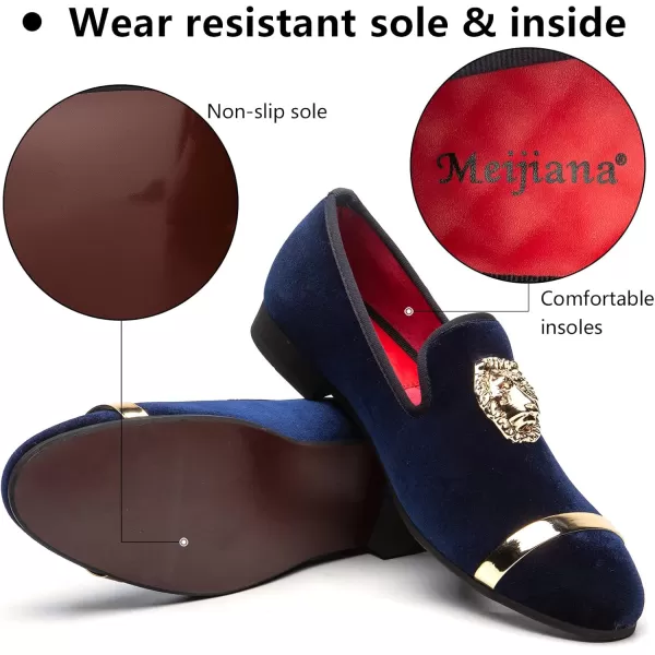 Meijiana Mens Loafers Velvet Shoes Metal Eagle Buckle Wedding Party Smoking Slipper Dress Loafers Shoes for MenBlue10