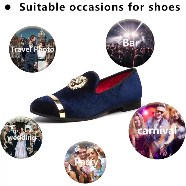 Meijiana Mens Loafers Velvet Shoes Metal Eagle Buckle Wedding Party Smoking Slipper Dress Loafers Shoes for MenBlue10
