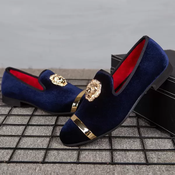 Meijiana Mens Loafers Velvet Shoes Metal Eagle Buckle Wedding Party Smoking Slipper Dress Loafers Shoes for MenBlue10