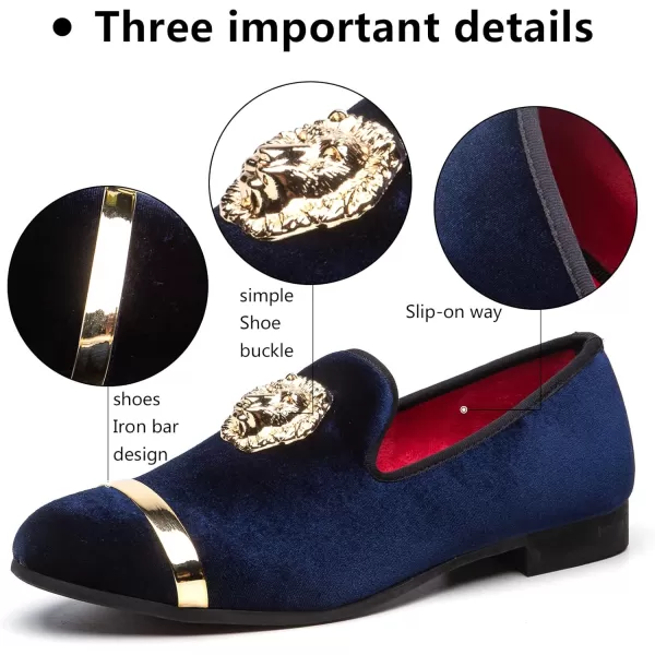 Meijiana Mens Loafers Velvet Shoes Metal Eagle Buckle Wedding Party Smoking Slipper Dress Loafers Shoes for MenBlue10