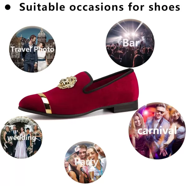 Meijiana Mens Loafers Velvet Shoes Metal Eagle Buckle Wedding Party Smoking Slipper Dress Loafers Shoes for MenRed09
