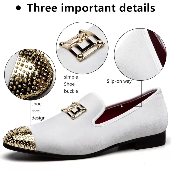 Meijiana Mens Loafers Velvet Shoes Metal Eagle Buckle Wedding Party Smoking Slipper Dress Loafers Shoes for MenWhite03