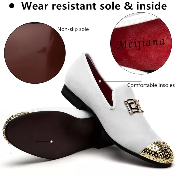 Meijiana Mens Loafers Velvet Shoes Metal Eagle Buckle Wedding Party Smoking Slipper Dress Loafers Shoes for MenWhite03
