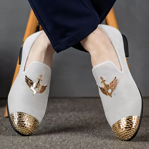 Meijiana Mens Loafers Velvet Shoes Metal Eagle Buckle Wedding Party Smoking Slipper Dress Loafers Shoes for MenWhite06