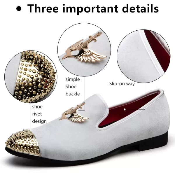 Meijiana Mens Loafers Velvet Shoes Metal Eagle Buckle Wedding Party Smoking Slipper Dress Loafers Shoes for MenWhite06