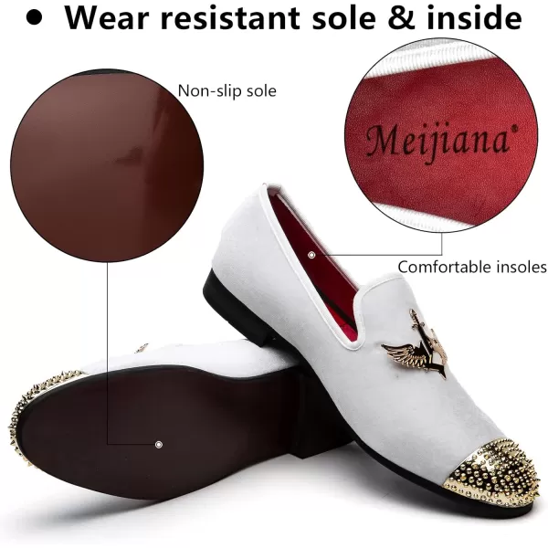 Meijiana Mens Loafers Velvet Shoes Metal Eagle Buckle Wedding Party Smoking Slipper Dress Loafers Shoes for MenWhite06
