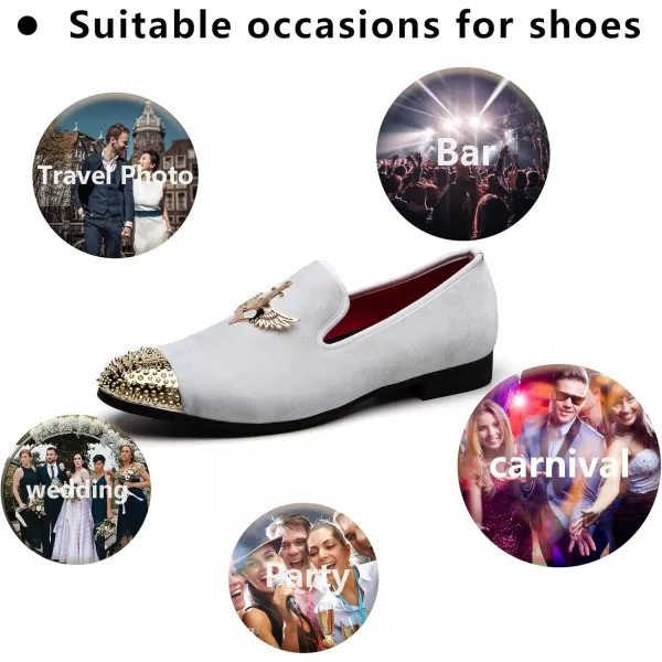 Meijiana Mens Loafers Velvet Shoes Metal Eagle Buckle Wedding Party Smoking Slipper Dress Loafers Shoes for MenWhite06