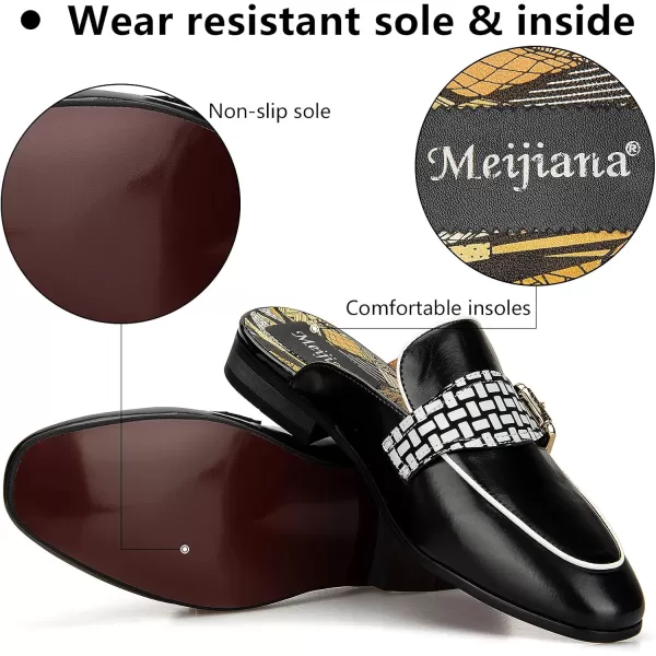 Meijiana Mens Slippers SlipOn Loafers Leather Formal Wear Casual Open Back SandalsBlack002