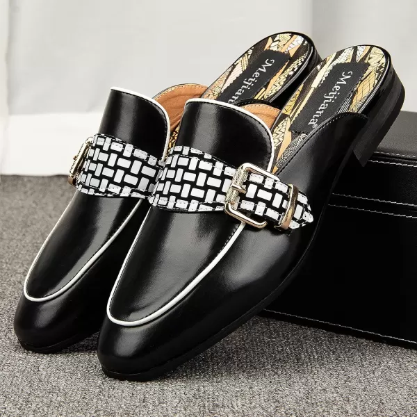 Meijiana Mens Slippers SlipOn Loafers Leather Formal Wear Casual Open Back SandalsBlack002