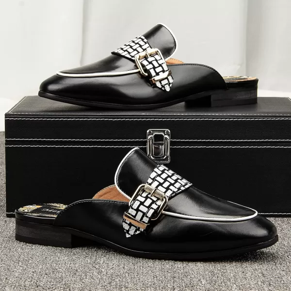 Meijiana Mens Slippers SlipOn Loafers Leather Formal Wear Casual Open Back SandalsBlack002