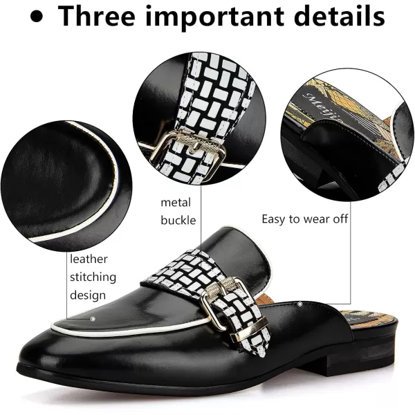 Meijiana Mens Slippers SlipOn Loafers Leather Formal Wear Casual Open Back SandalsBlack002