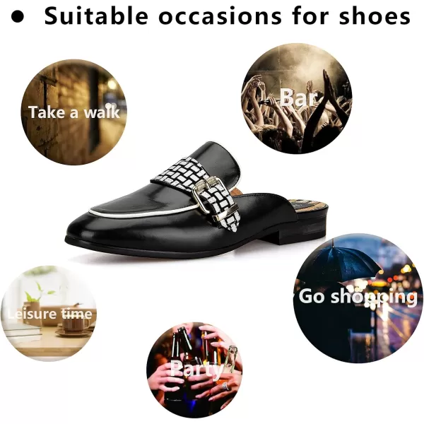 Meijiana Mens Slippers SlipOn Loafers Leather Formal Wear Casual Open Back SandalsBlack002