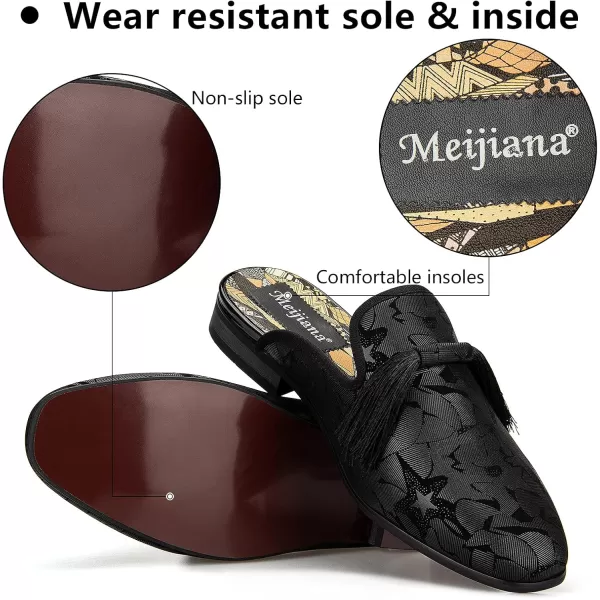 Meijiana Mens Slippers SlipOn Loafers Leather Formal Wear Casual Open Back SandalsBlack007
