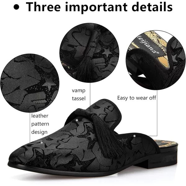 Meijiana Mens Slippers SlipOn Loafers Leather Formal Wear Casual Open Back SandalsBlack007