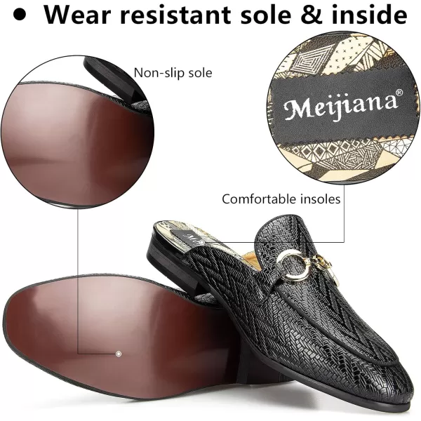 Meijiana Mens Slippers SlipOn Loafers Leather Formal Wear Casual Open Back SandalsBlack01