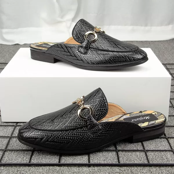 Meijiana Mens Slippers SlipOn Loafers Leather Formal Wear Casual Open Back SandalsBlack01
