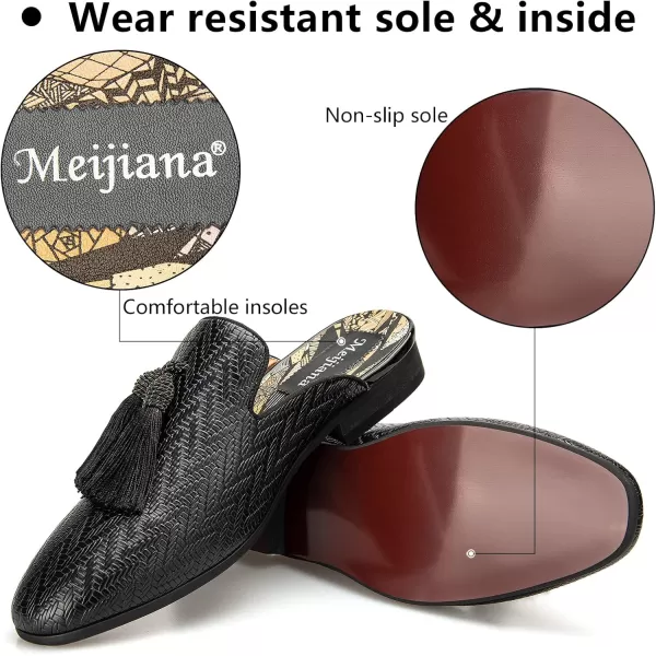 Meijiana Mens Slippers SlipOn Loafers Leather Formal Wear Casual Open Back SandalsBlack010