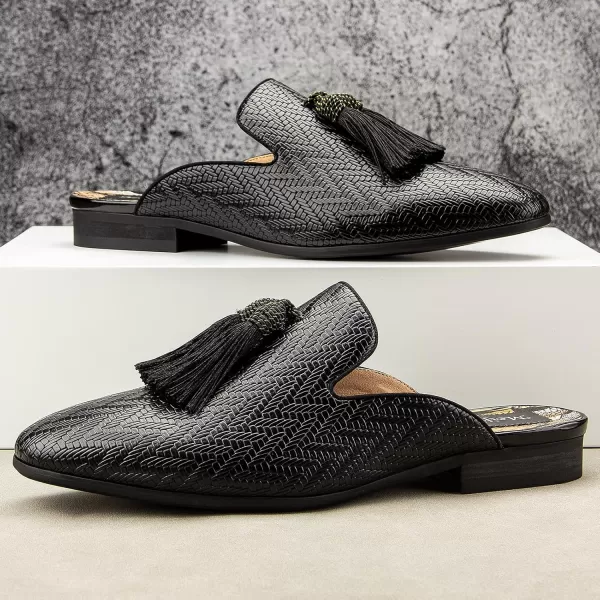 Meijiana Mens Slippers SlipOn Loafers Leather Formal Wear Casual Open Back SandalsBlack010