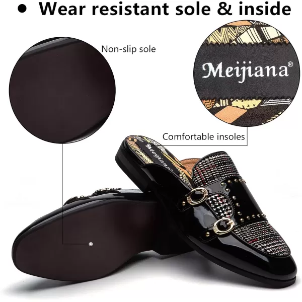 Meijiana Mens Slippers SlipOn Loafers Leather Formal Wear Casual Open Back SandalsBlack03
