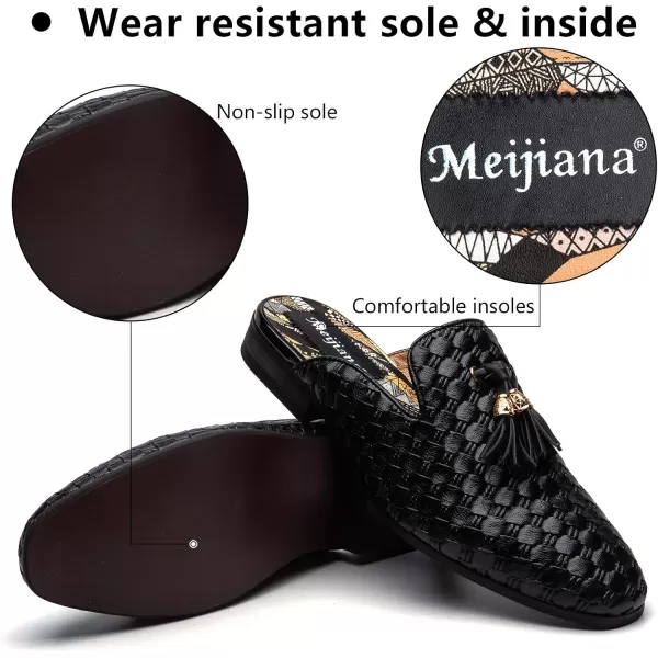 Meijiana Mens Slippers SlipOn Loafers Leather Formal Wear Casual Open Back SandalsBlack07