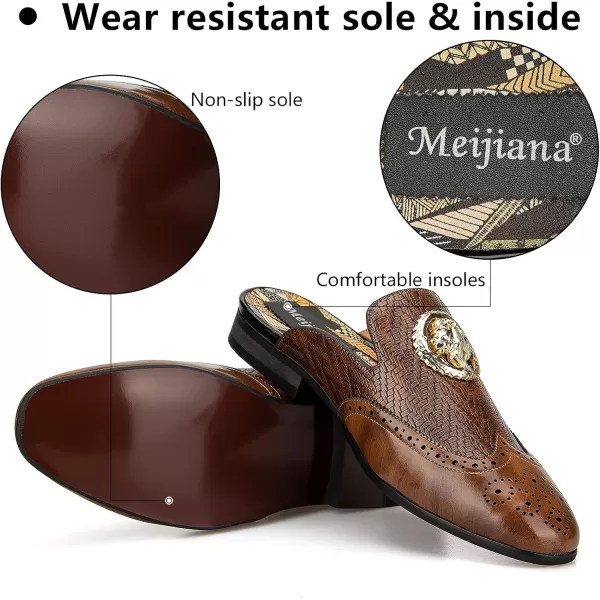 Meijiana Mens Slippers SlipOn Loafers Leather Formal Wear Casual Open Back SandalsBrown004