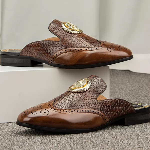 Meijiana Mens Slippers SlipOn Loafers Leather Formal Wear Casual Open Back SandalsBrown004