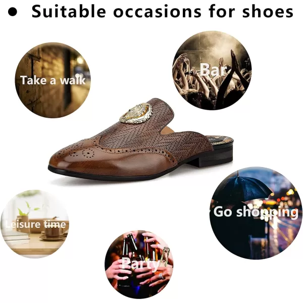 Meijiana Mens Slippers SlipOn Loafers Leather Formal Wear Casual Open Back SandalsBrown004