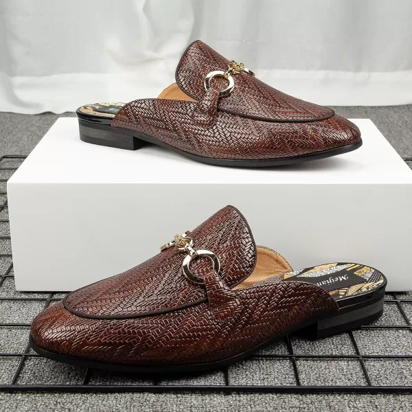 Meijiana Mens Slippers SlipOn Loafers Leather Formal Wear Casual Open Back SandalsBrown02