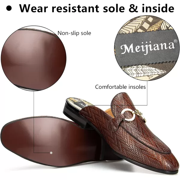 Meijiana Mens Slippers SlipOn Loafers Leather Formal Wear Casual Open Back SandalsBrown02