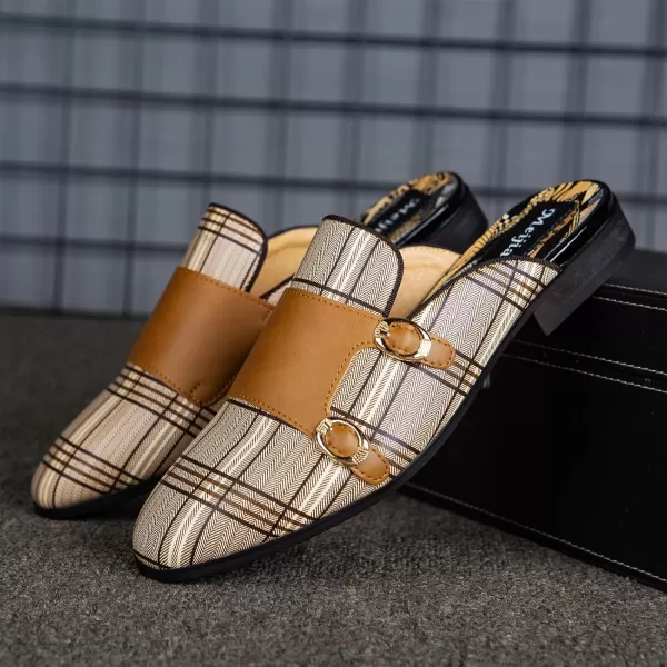 Meijiana Mens Slippers SlipOn Loafers Leather Formal Wear Casual Open Back SandalsBrown05