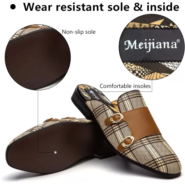 Meijiana Mens Slippers SlipOn Loafers Leather Formal Wear Casual Open Back SandalsBrown05