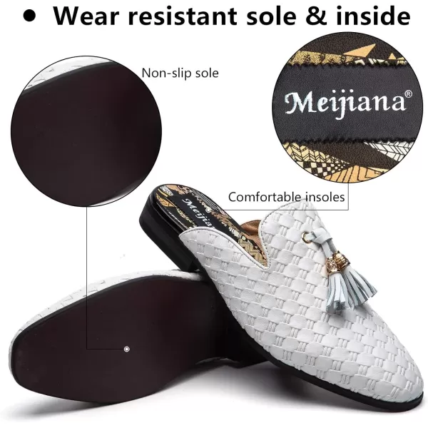 Meijiana Mens Slippers SlipOn Loafers Leather Formal Wear Casual Open Back SandalsWhite06